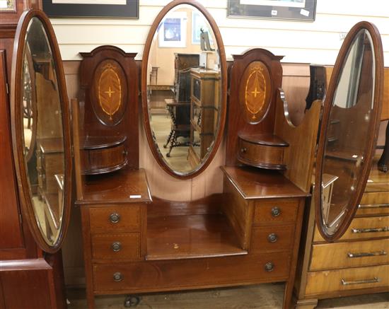 An Edwardian inlaid mahogany dressing table, W.115cm